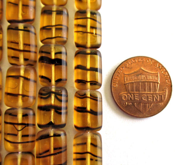 24 Czech glass rectangle beads - 8 x 12mm tortoise shell rectangles - table cut tortoiseshell pressed glass beads - C00612