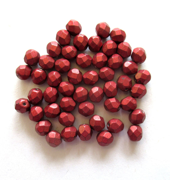 25 6mm Czech glass beads - Saturated Metallic Cherry Tomato Red beads - round faceted fire polished beads - C0076