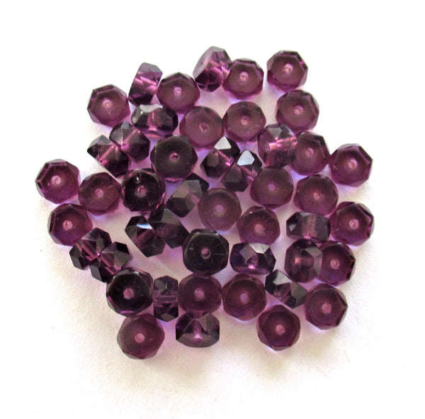 50 6 x 3mm Czech glass faceted rondelle beads - transparent purple or amethyst spacers or rondelles C0037