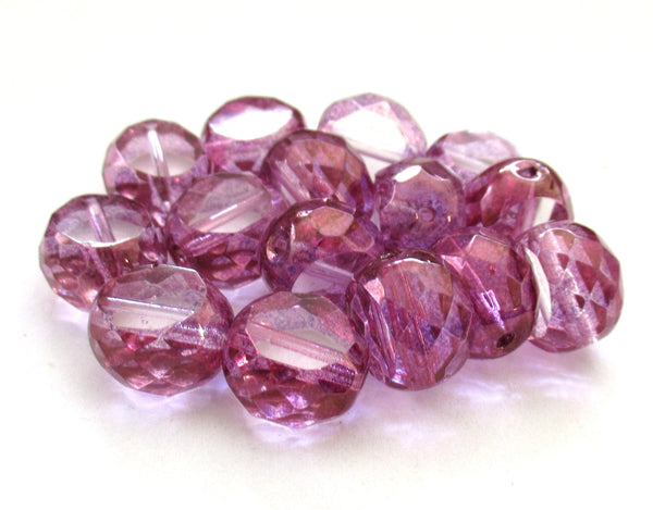 Five 12mm large Czech glass beads - purple & crystal window beads - table cut chunky statement or focal beads - faceted fire polished beads - 600531