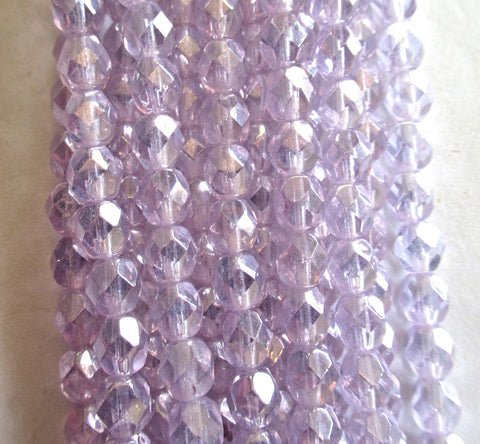 25 6mm Czech glass beads - Alexandrite Luster - lilac / lavender - fire polished faceted round beads C0097