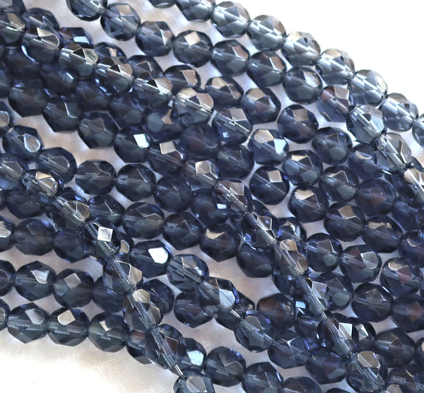 Lot of 25 6mm Montana Blue Czech Glass beads, firepolished faceted round glass beads C7425 - Glorious Glass Beads