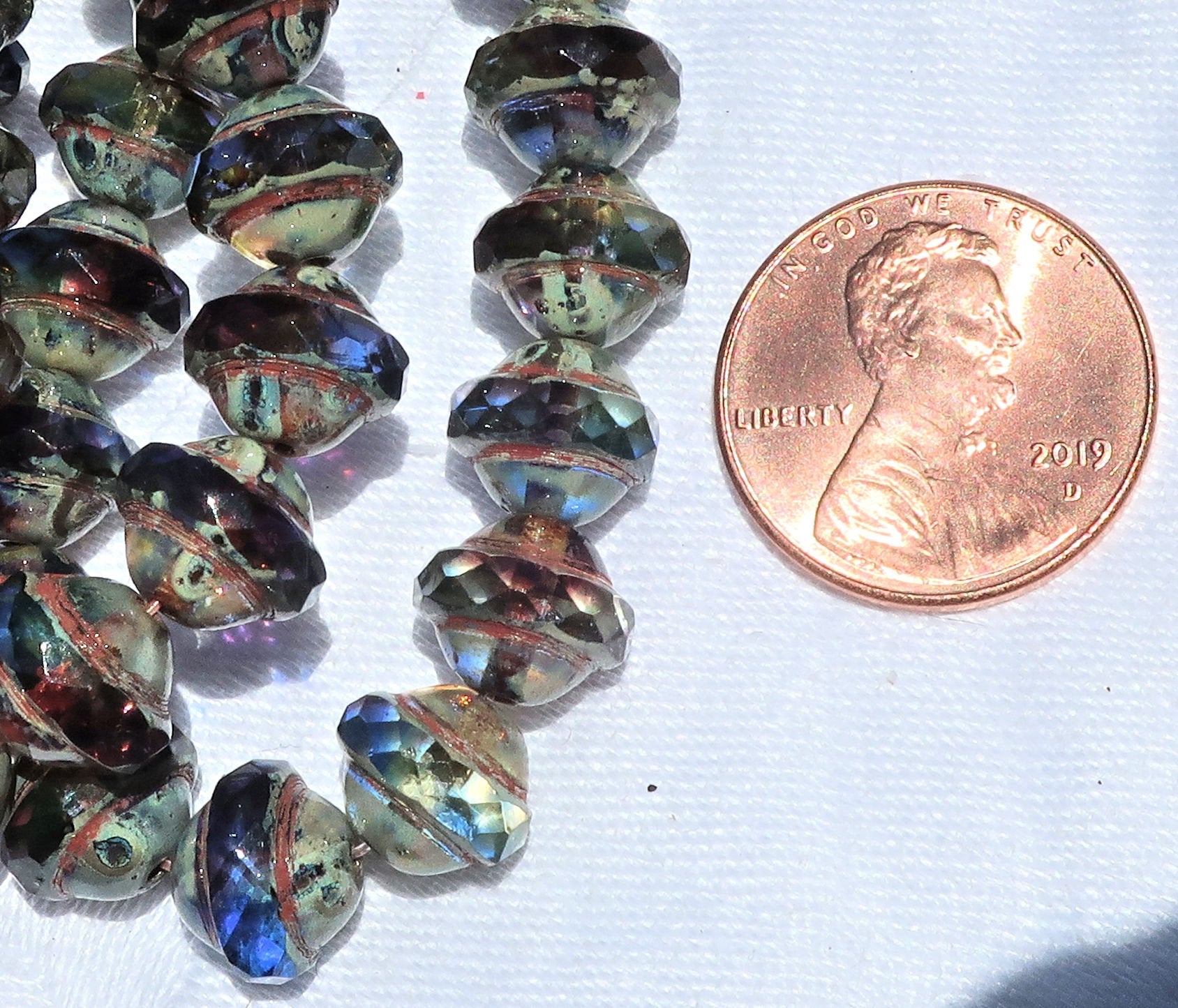 Cultured Sea Glass coin puffed Beads <b>20mm</b> 82-Teal  (5-pc-str)(4-in-str) per <b>5-str-hank</b>