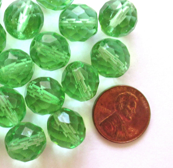 Ten Czech glass fire polished faceted round beads - 12mm mint green beads C0018