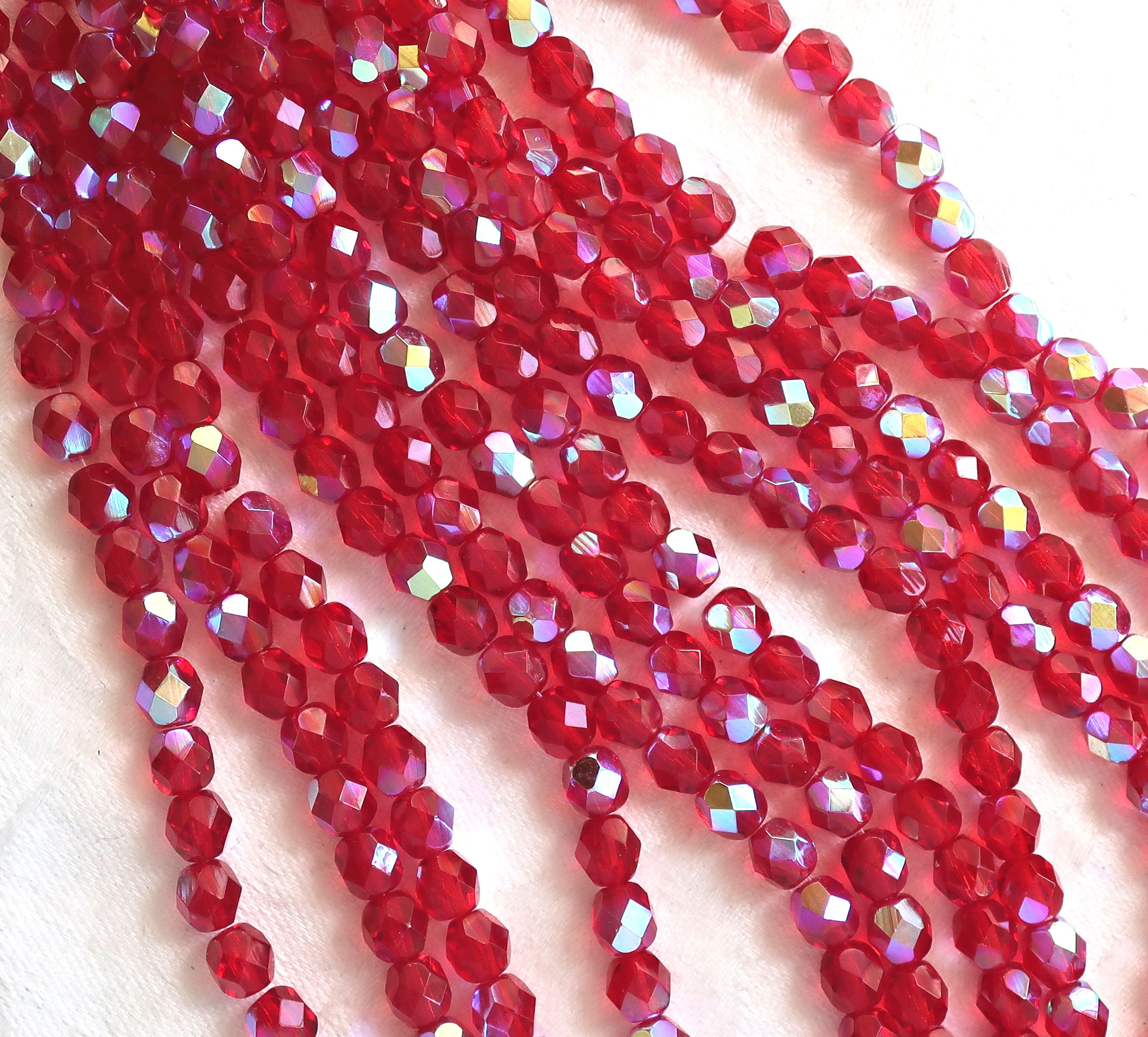 6MM Faceted Red Glass Beads