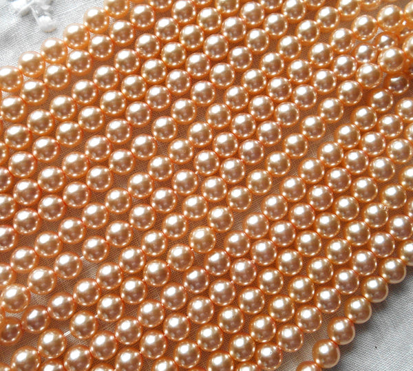 50 6mm light peach glass pearl druk beads, Preciosa Czech round, smooth glass pearls C0096