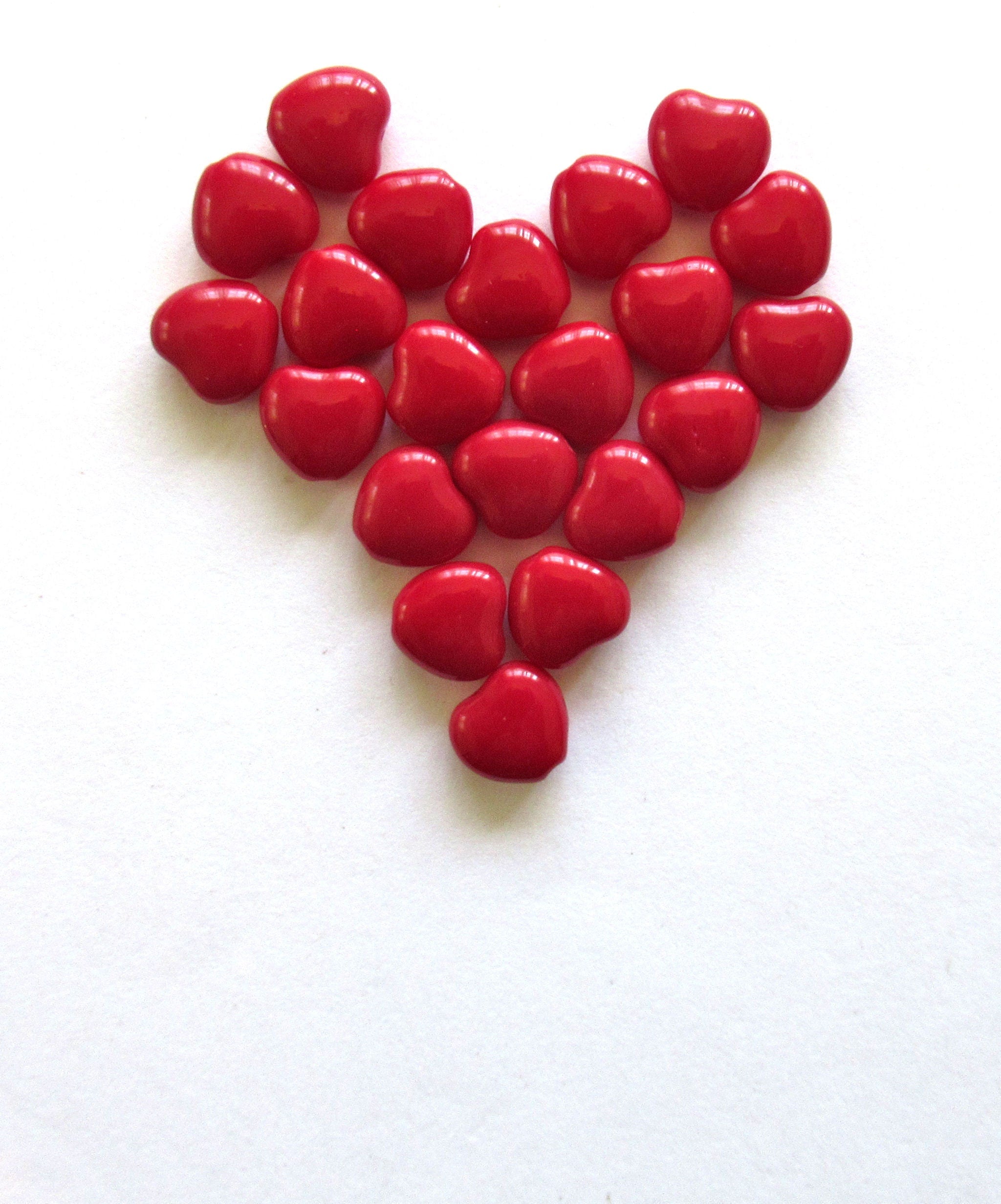 Heart Beads Czech Glass Beads Red Heart Beads Valentines Beads