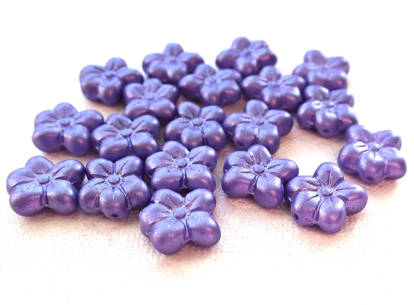 Lot of ten14 X 12mm opaque, matte, purple. blue violet. perrywinkle Czech glass asymmetrical flower beads pressed glass flowers, 44101