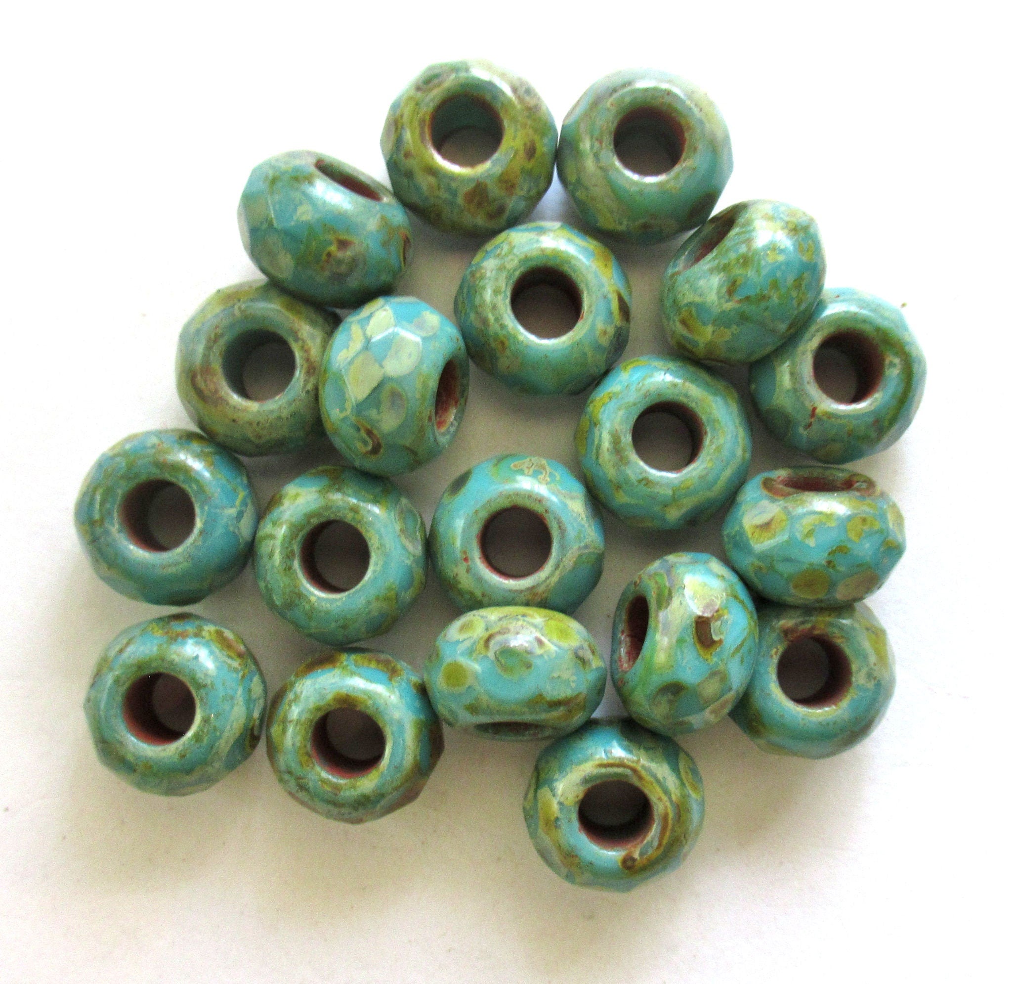 Large Hole Beads Picasso Beads Czech Glass Beads Rondelle Beads