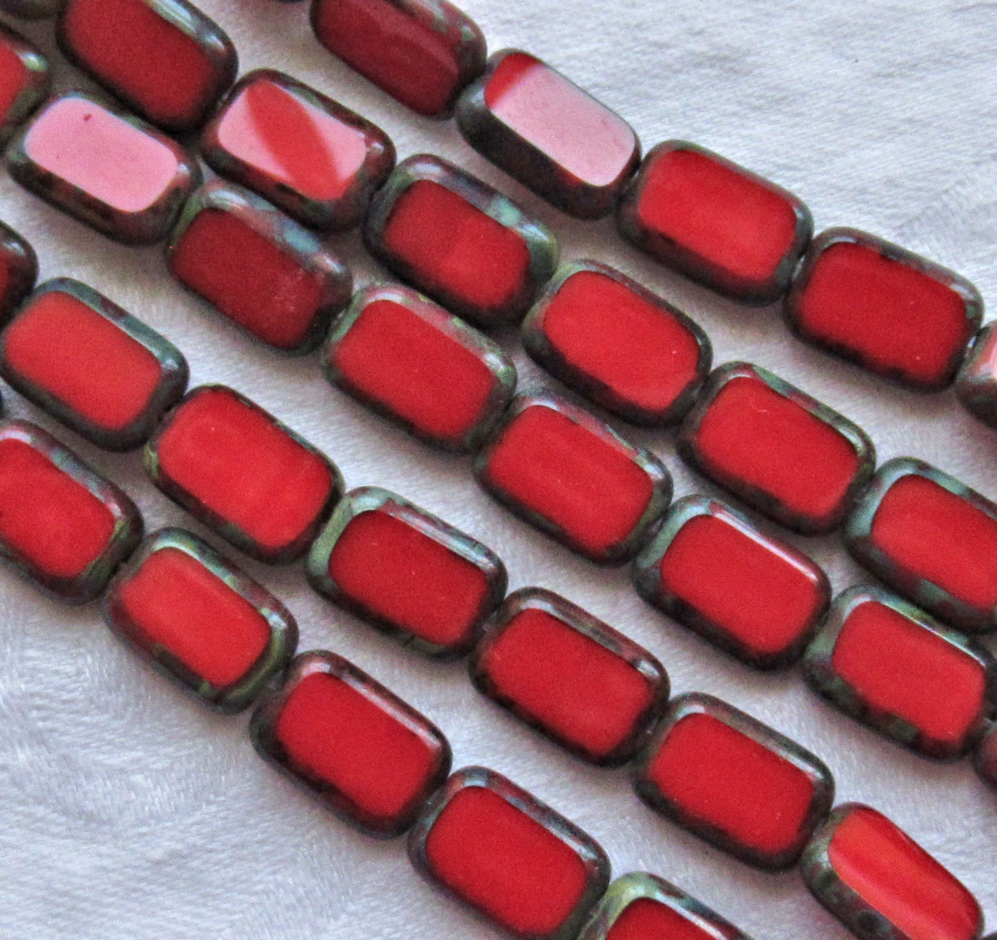 Lot of 24 rectangular Czech glass beads -table cut opaque bright