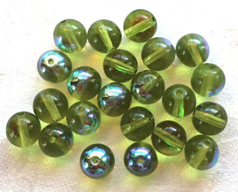 Lot of 25 8mm Czech glass druks, Peridot Green smooth round druk beads C0401 - Glorious Glass Beads