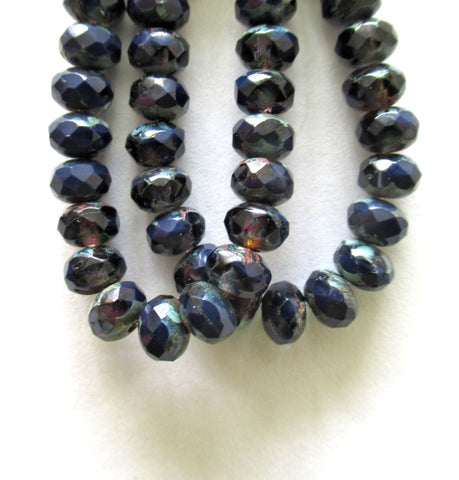 Lot of 30 small Czech Glass puffy rondelle beads - opaque dark blue violet - 3 x 5mm faceted rondelles C00531