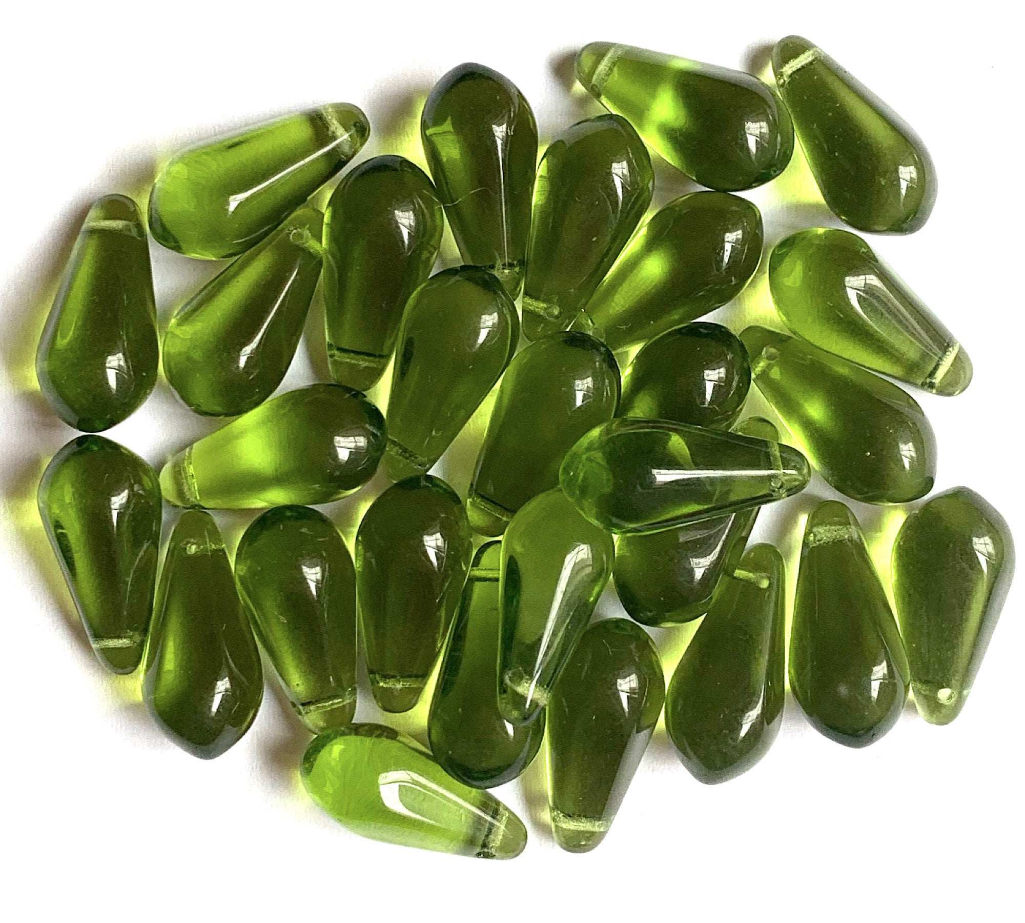 14x9mm Czech Glass Green Leaf Beads Olive Green Pressed Glass