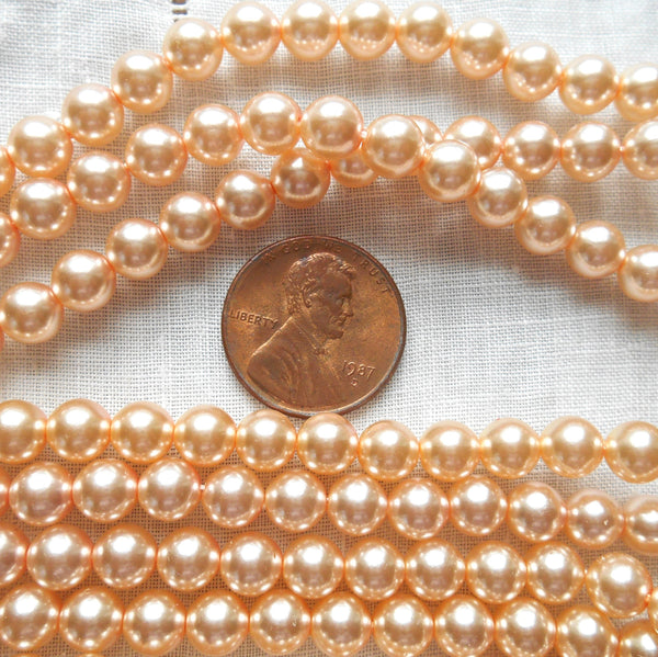 50 6mm light peach glass pearl druk beads, Preciosa Czech round, smooth glass pearls C0096