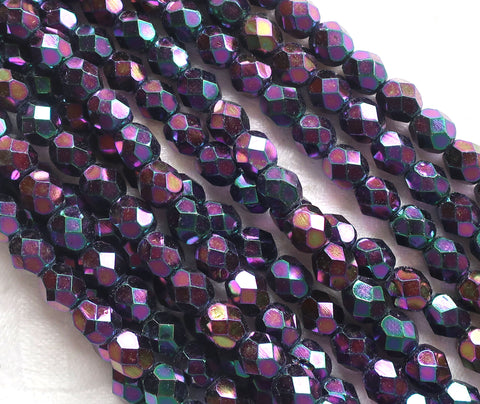 Lot of 25 6mm Purple Iris Czech glass beads, firepolished, faceted round beads C1501 - Glorious Glass Beads