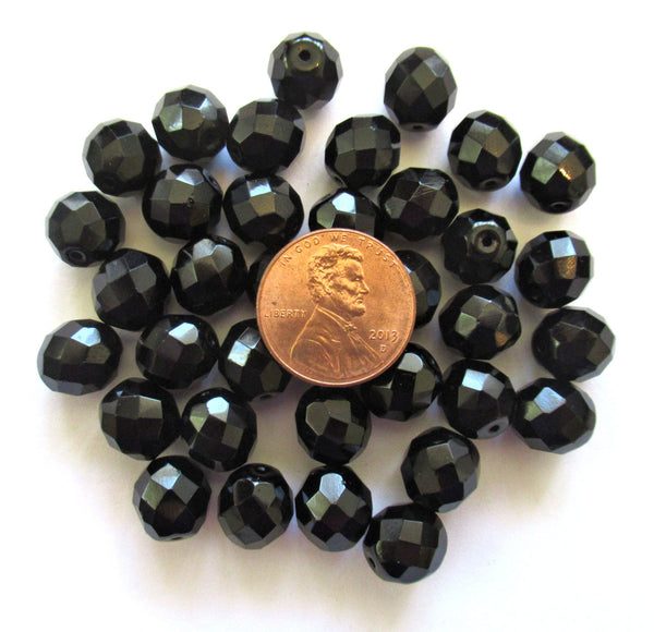 Twenty Czech glass fire polished faceted round beads - 10mm jet black beads C0068