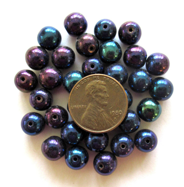 Lot of 25 8mm Czech glass druks - blue iris smooth round druk beads - C0003