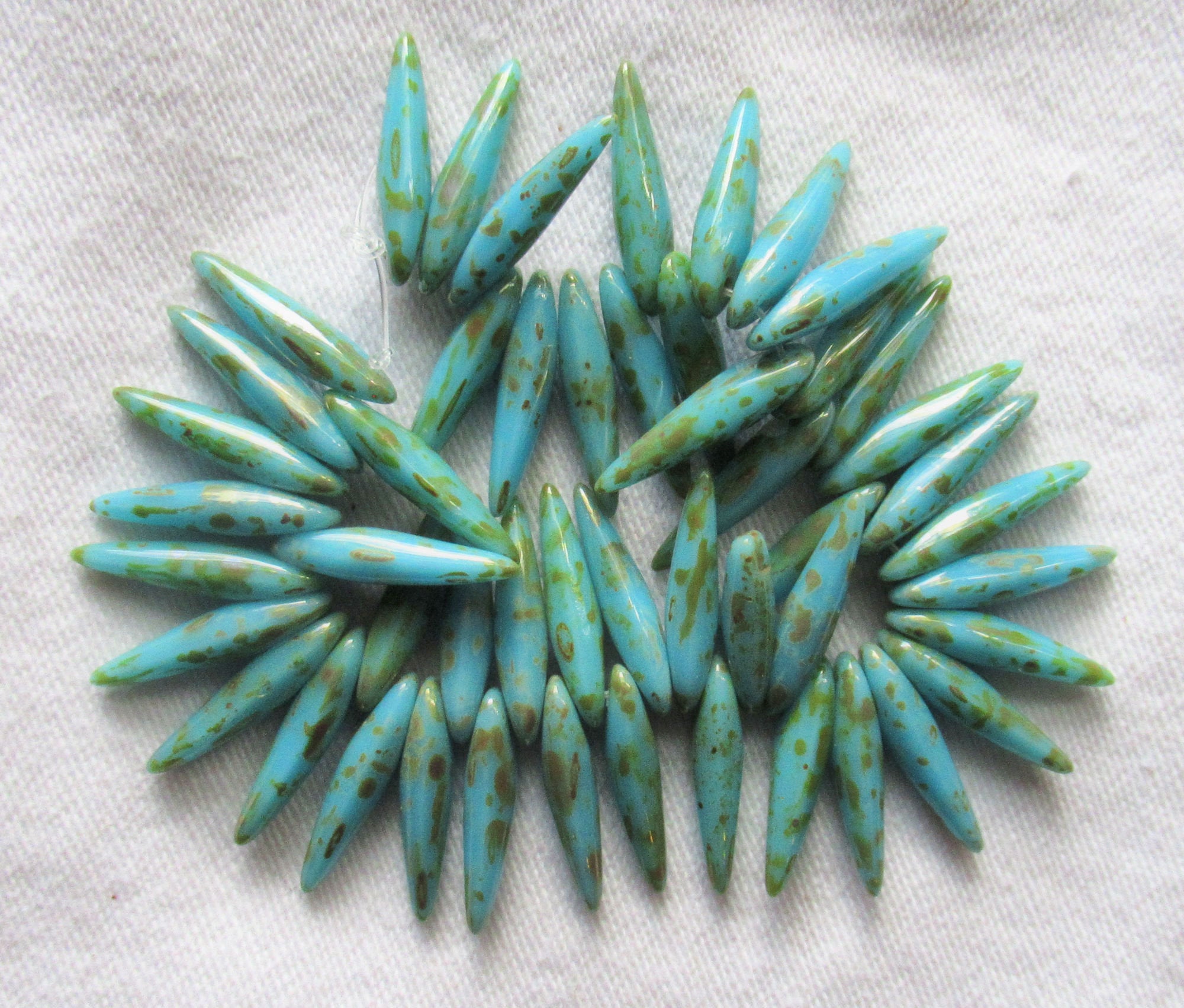 Six Czech glass long faceted teardrop beads - transparent emerald gree –  Glorious Glass Beads