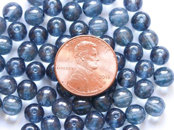 50 6mm Czech glass beads - lumi blue - smooth round druk beads C0074