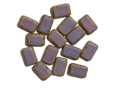 Ten Czech glass rectangle beads - 8 x 12mm opaque purple w/ a Picasso finish along the edges - table cut beads - C0078