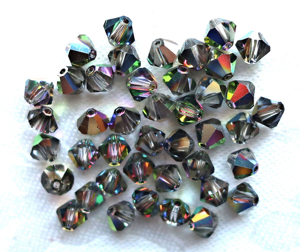 Lot of 24 6mm Crystal Vitral Czech Preciosa glass bicone beads, faceted silver, vitrisl bicones C7801