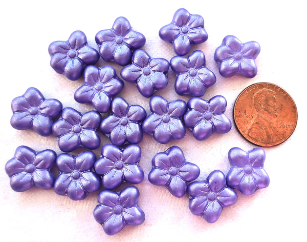 Lot of ten14 X 12mm opaque, matte, purple. blue violet. perrywinkle Czech glass asymmetrical flower beads pressed glass flowers, 44101