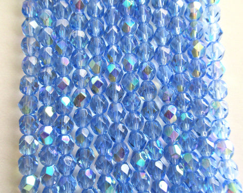 Czech Fire Polished Glass Beads 6mm 2Tone Purple/Blue X25
