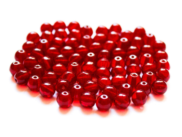 Lot of 50 6mm Czech glass druks - ruby red light garnet smooth round druk beads C0023