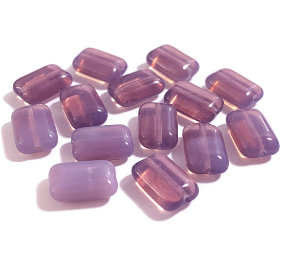 Ten Czech glass rectangular beads - purple, lilac opal rectangle beads - 12mm x 8mm, C0007