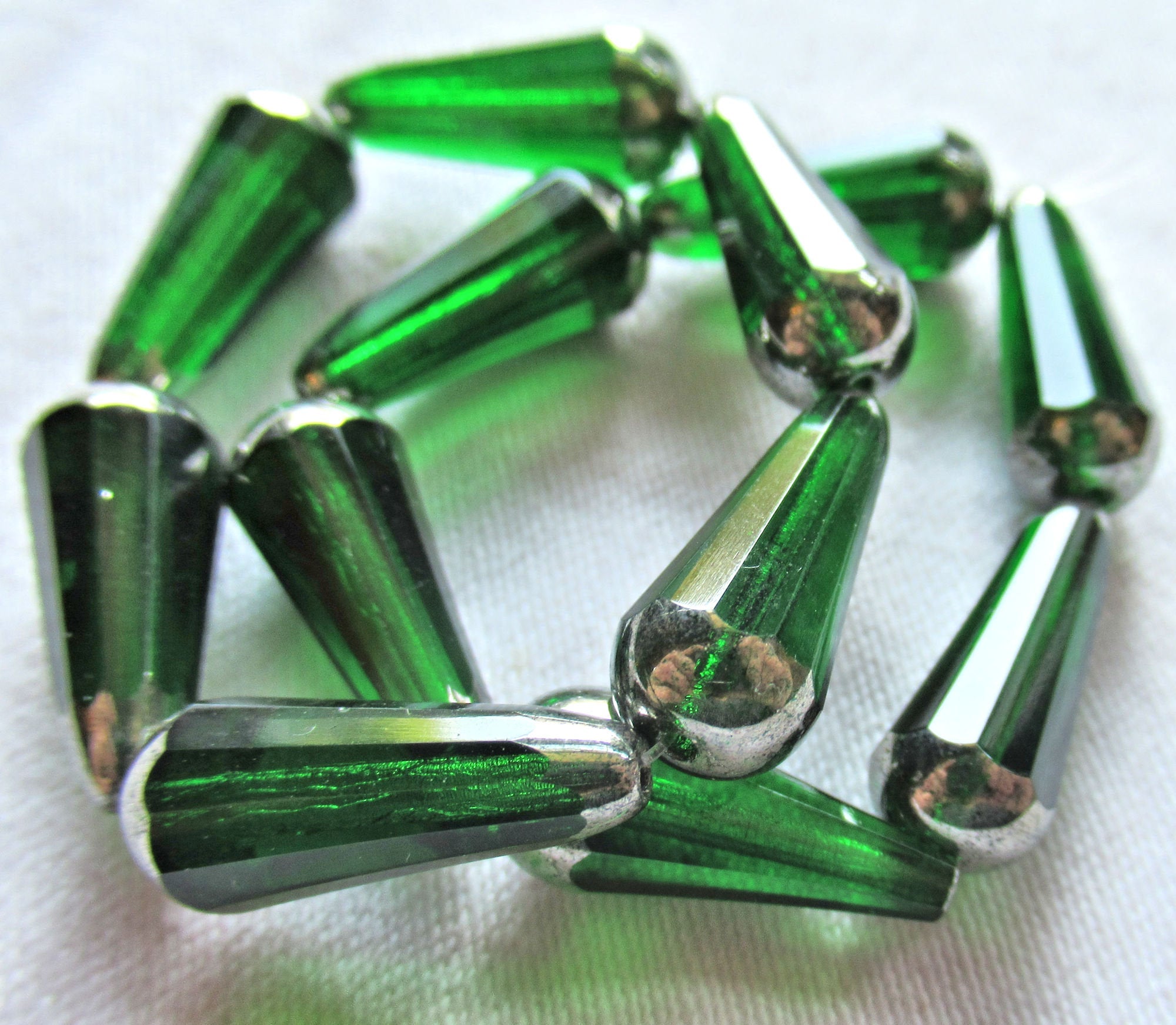 Faceted Large Hole Crow Beads GREEN EMERALD 6x4mm Czech Glass (Strand of 25)