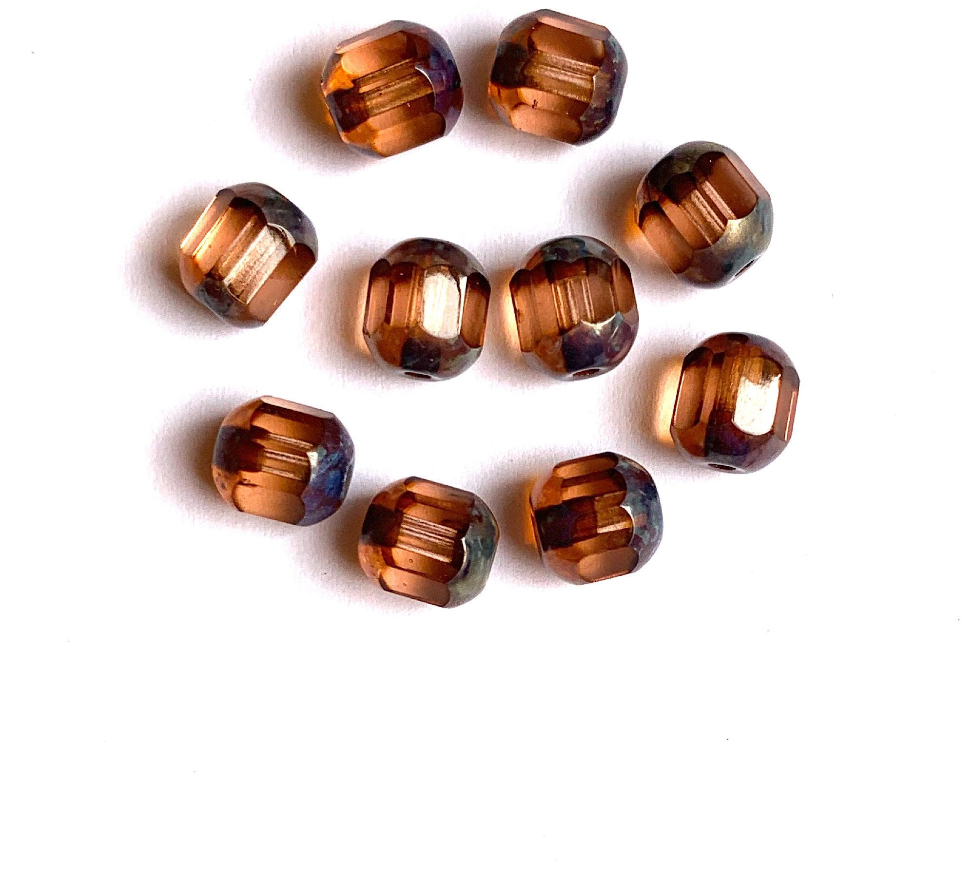 15 Czech glass faceted cathedral or barrel beads six sides - 8mm fire –  Glorious Glass Beads
