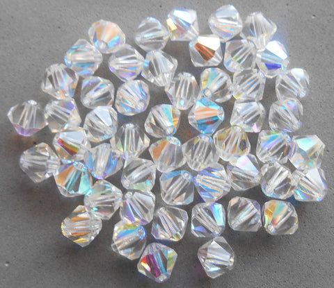 Lot of 24 6mm Crystal AB Czech Preciosa bicone beads, faceted glass crystal AB bicones C4801