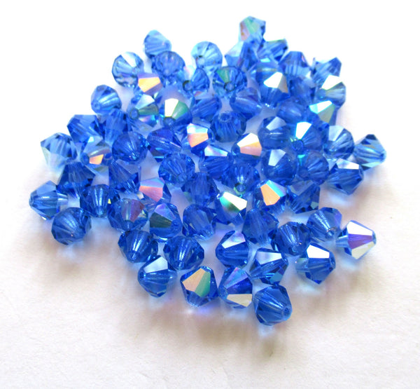 Lot of 24 6mm Sapphire Blue AB Czech Preciosa Crystal bicone beads - faceted glass blue AB bicones C00221