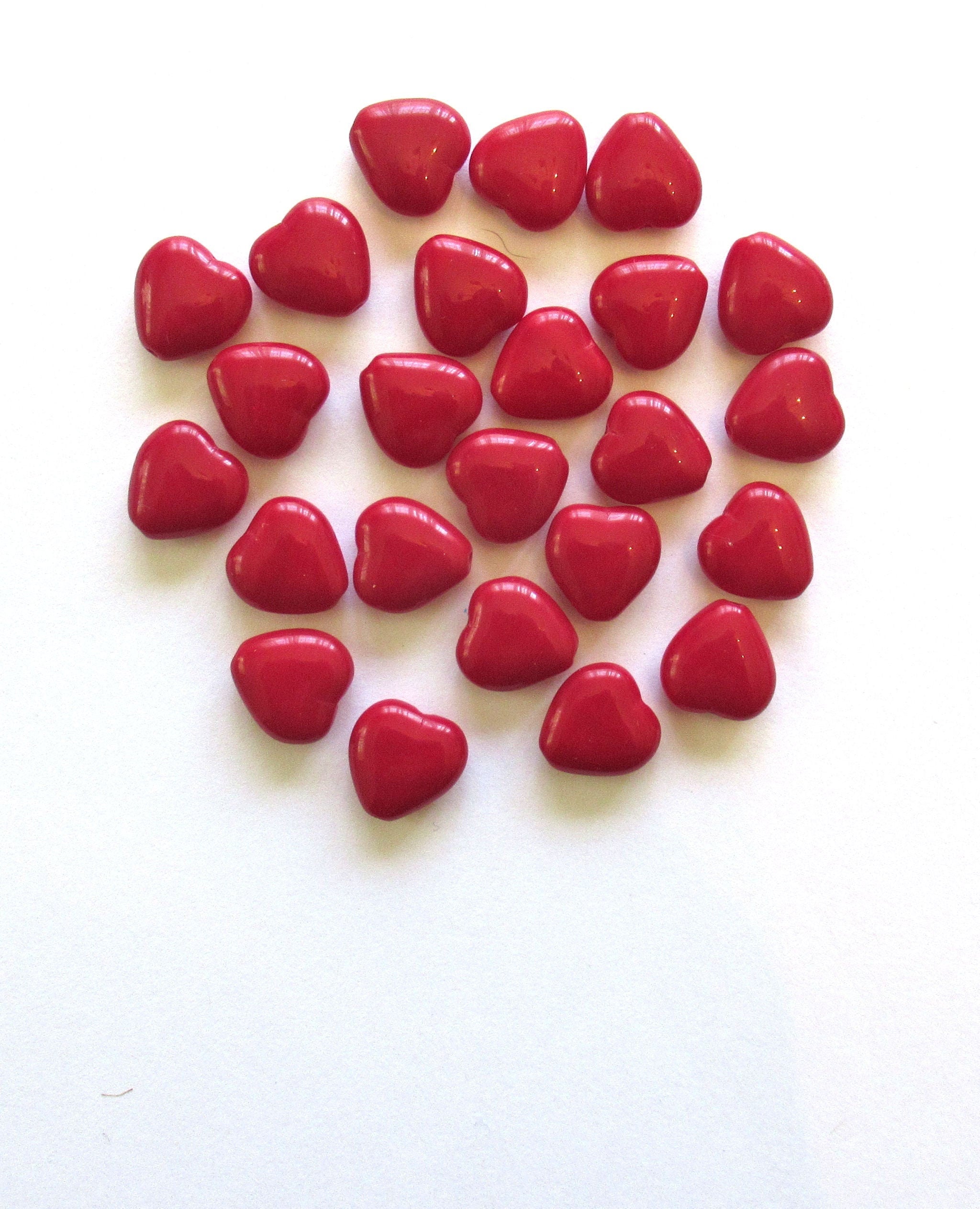 Czech glass Valentine heart beads 30pc classic opaque red 8mm