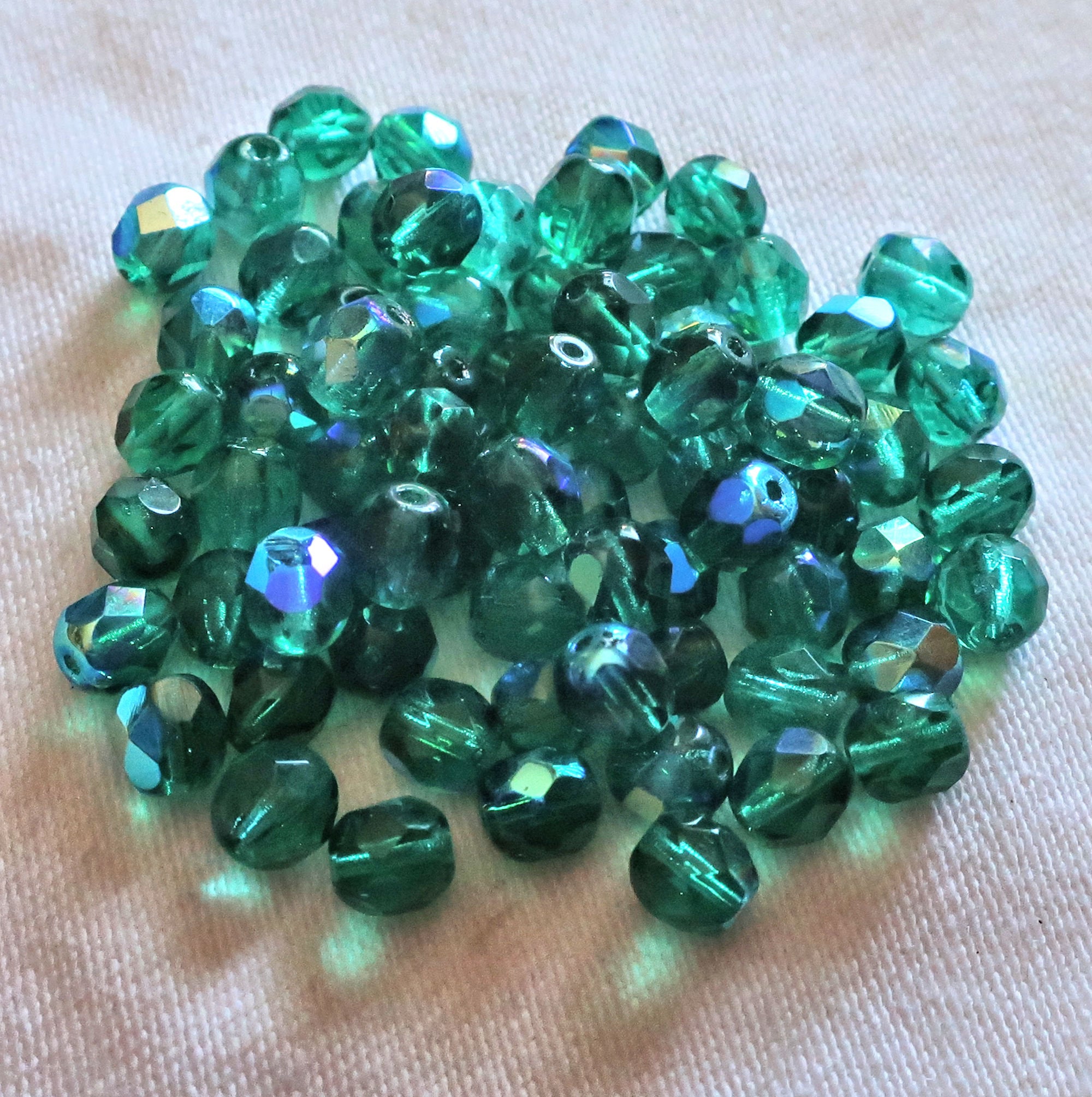 Czech glass leaf beads 25pc translucent light green blue gold AB