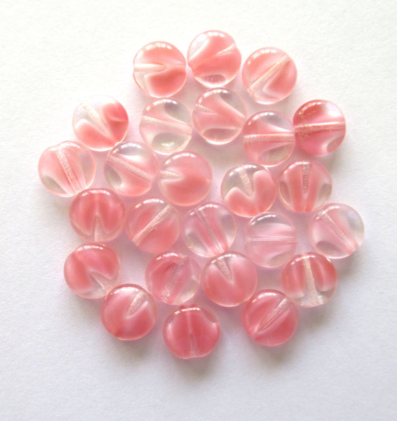 20 Czech glass coin beads - 10mm pink & crystal mix disc beads C00011