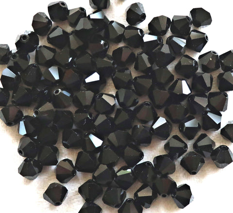 Lot of 24 6mm Czech opaque Jet Black glass faceted bicone beads, Preciosa Crystal black bicones 4801 - Glorious Glass Beads