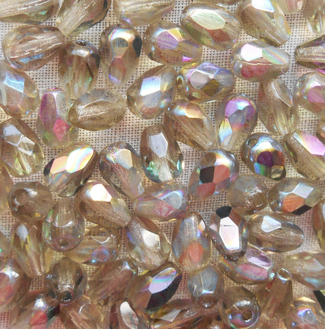 Faceted Vertical Teardrop Beads Czech Glass Firepolish ALEXANDRITE AB 7x5mm  (25pcs)