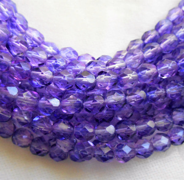 Lot of 25 6mm Blue Violet Czech glass beads, firepolished, faceted round beads 2601 - Glorious Glass Beads