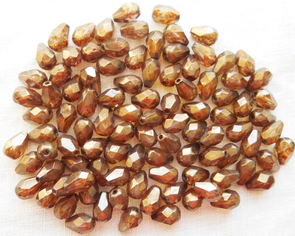 Lot of 25 7 x 5mm Lumi Brown teardrop Czech glass beads, faceted firepolished beads C5901 - Glorious Glass Beads