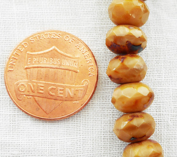 Lot of 30 6 x 9mm Czech opaque brown or beige picasso faceted puffy rondelle beads, Czech glass rondelles 80201 - Glorious Glass Beads