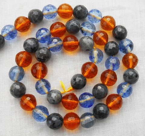 One 14"+ strand (46 beads) multicolored rainbow agate beads, 7+mm to 8mm faceted round amber, blue, gray gemstone beads C00301 - Glorious Glass Beads