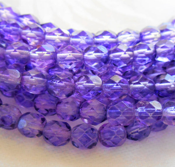 Lot of 25 6mm Blue Violet Czech glass beads, firepolished, faceted round beads 2601 - Glorious Glass Beads