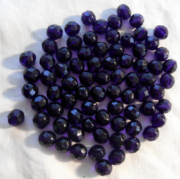 Lot of 25 8mm Deep violet, tanzanite faceted round fire polished glass beads, C0036