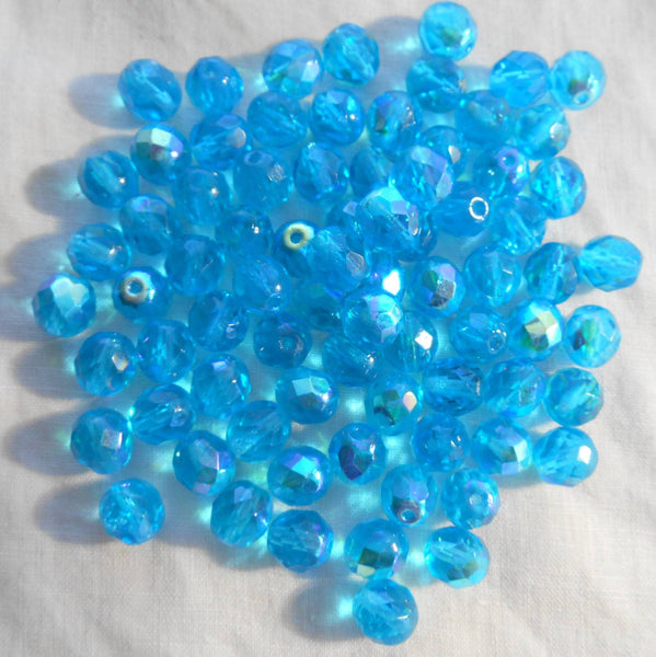 Lot of 25 8mm Aqua AB beads, faceted round firepolished glass beads, C2625