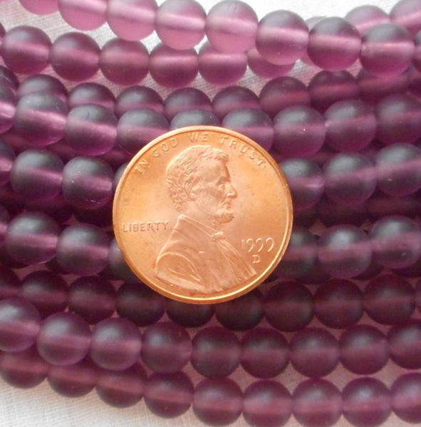 Fifty 6 mm Czech glass Matte Amethyst, purple, druk beads, C4801 - Glorious Glass Beads