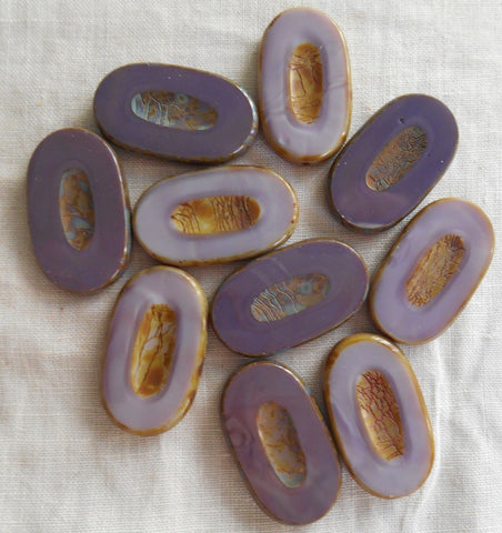 One opaque lavender, carved, large oval chunky Czech glass picasso bead,  0701 - Glorious Glass Beads