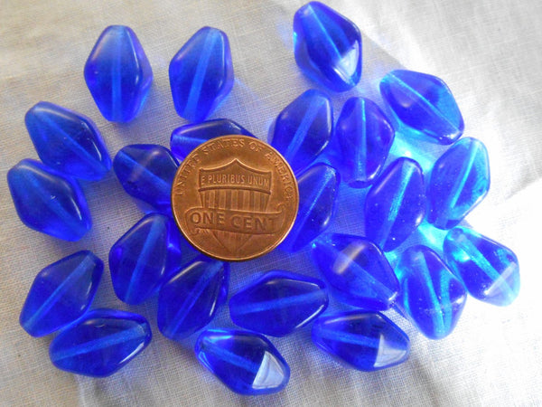 Ten chunky Dark Sapphire Blue Czech glass lantern, diamond or tube beads, 16mm x 13mm, C1210 - Glorious Glass Beads