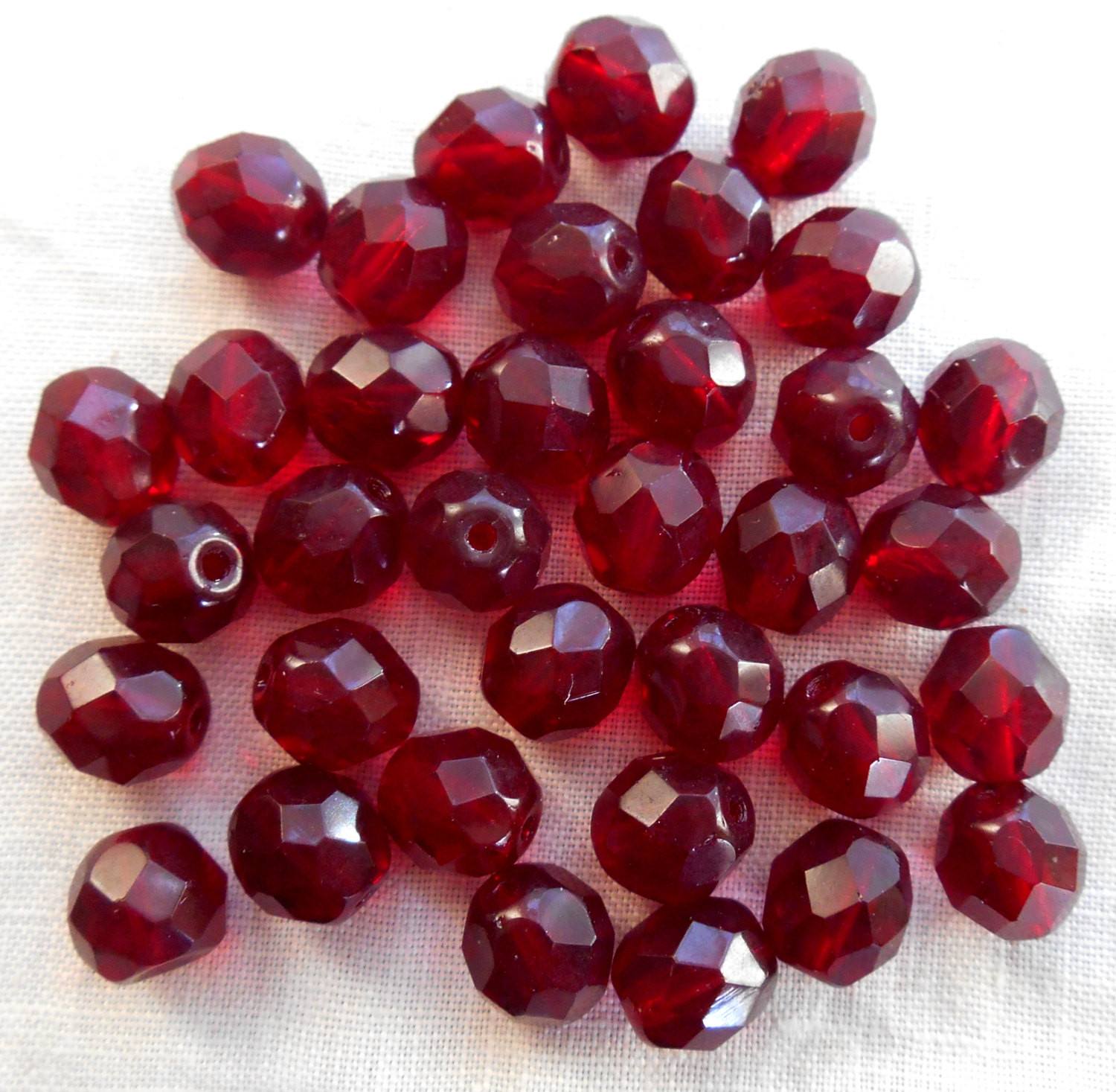 Garnet, Czech Fire Polished Round Faceted Glass Beads, 16 inch