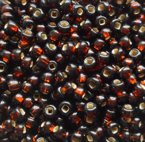 One pkg 24 grams Smoky Topaz, Brown Silver Lined Czech 6/0 glass seed beads, size 6 Preciosa Rocaille 4mm spacer beads, large, big hole C0824 - Glorious Glass Beads